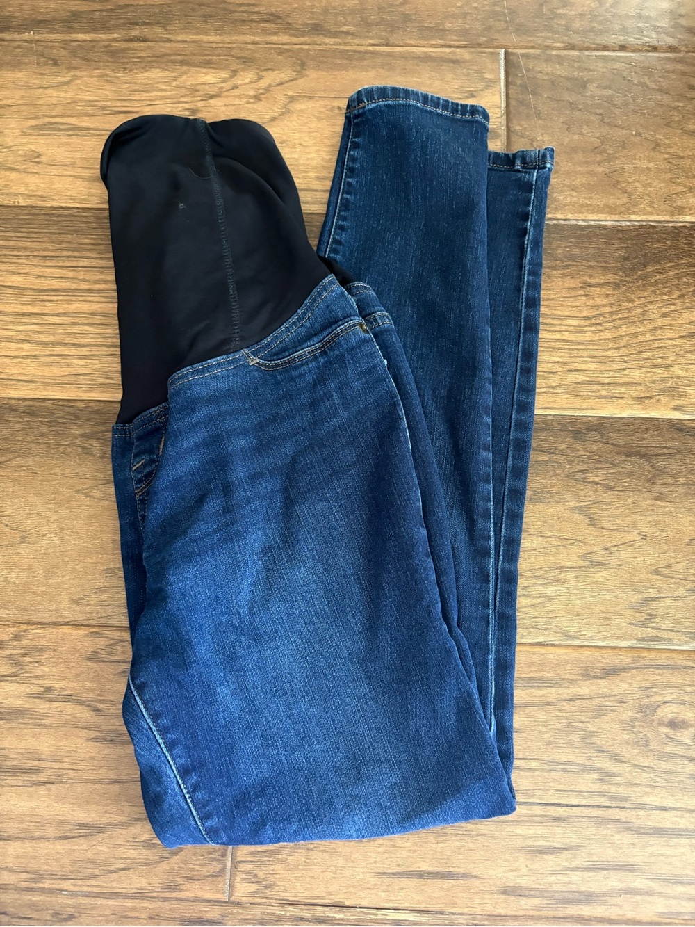Maternity Dark Blue Stretch Denim Jeans with Black Panel